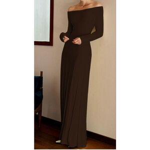 Women's COMMENSE Brown Off Shoulder Pleated Sweater Dress / Size S